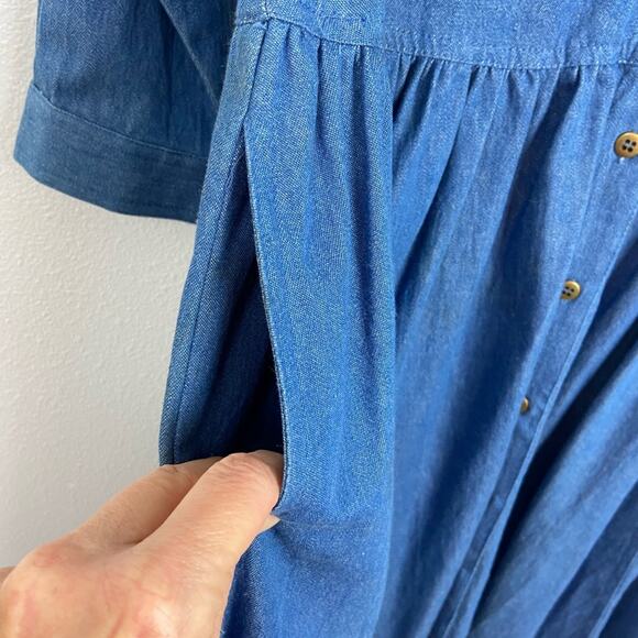 80s Vintage Drop Waist Button Front Jean Dress Large - Picture 3 of 7